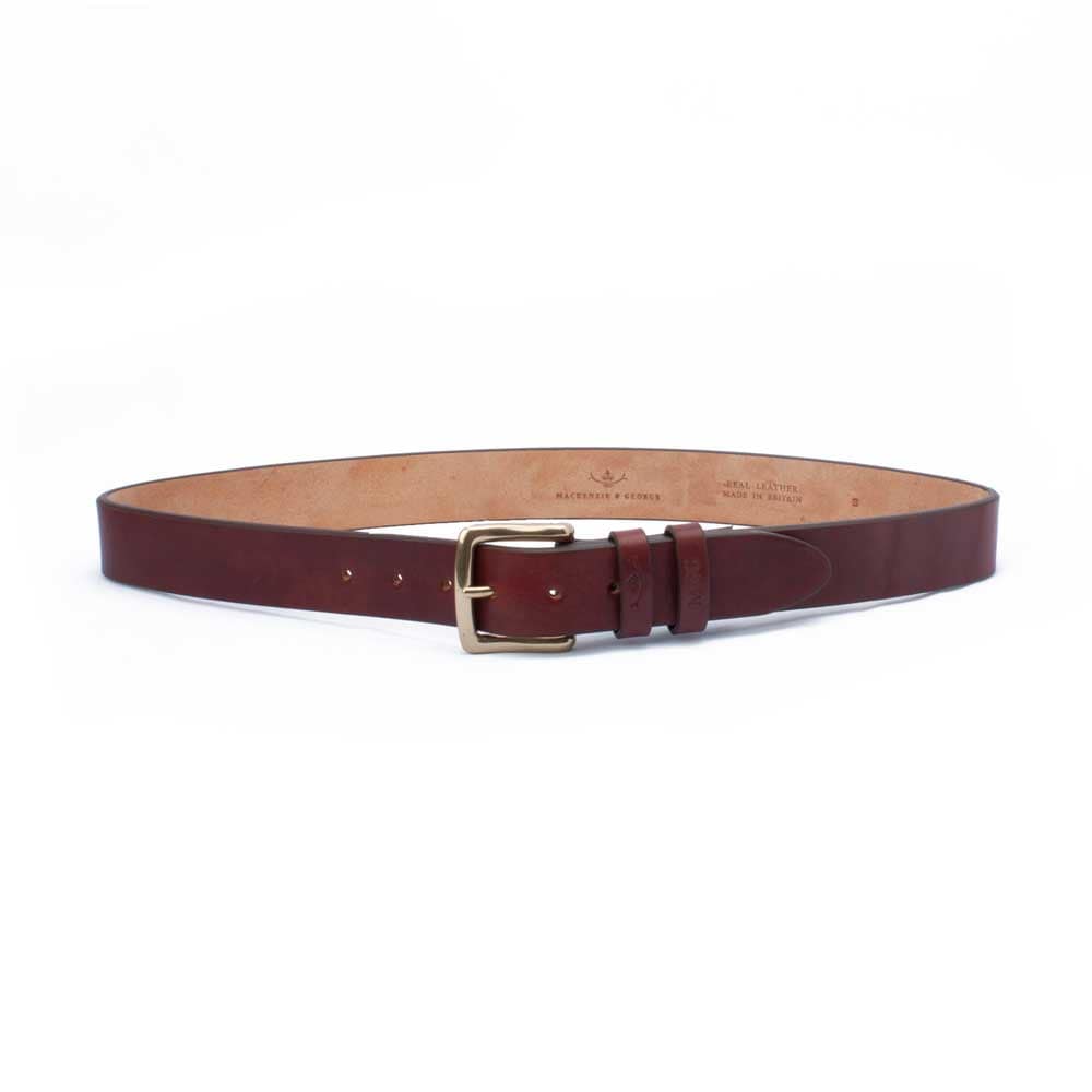 Chester brown oak-bark bridle leather belt, front view