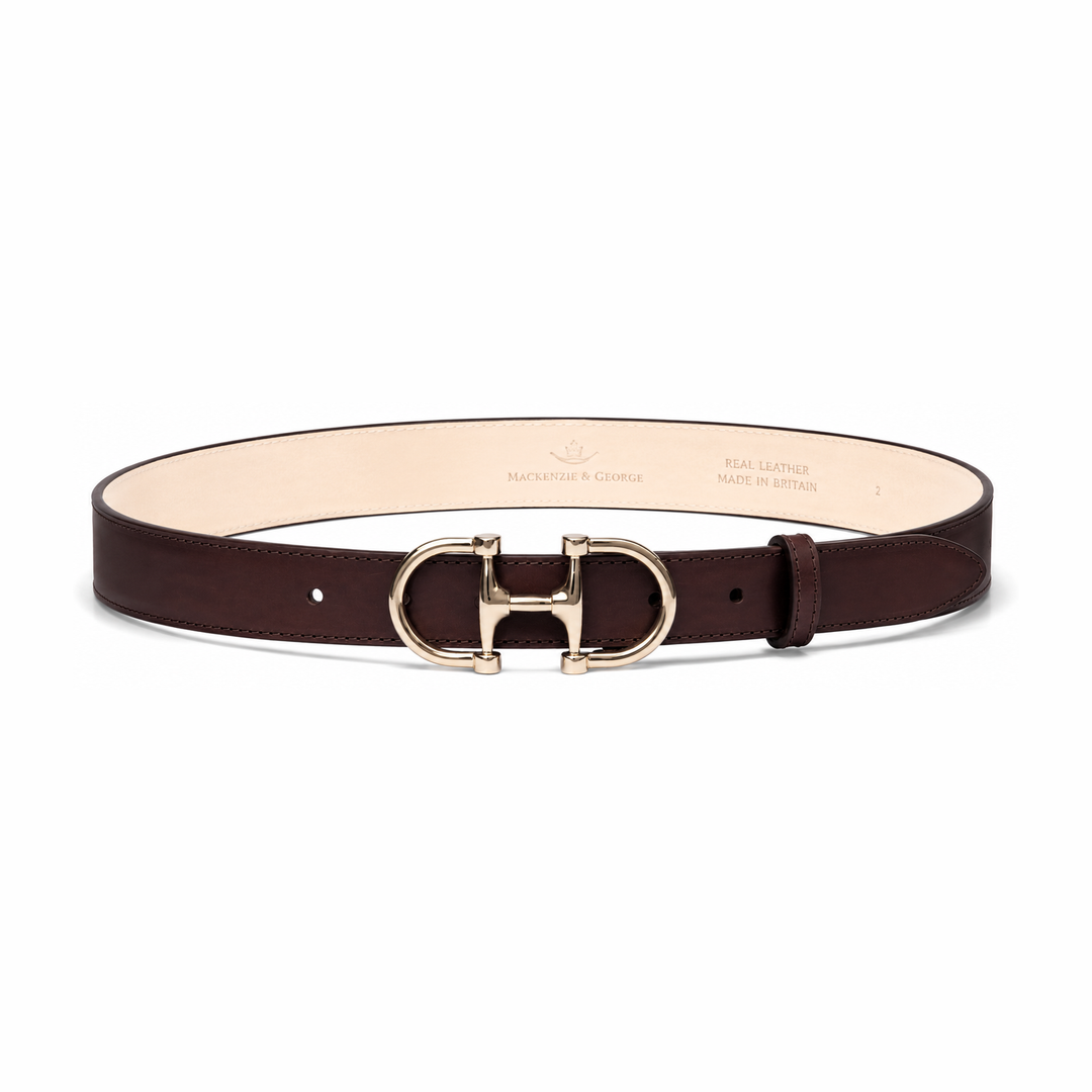 Dublin dark brown leather belt with double-ring gold-tone buckle