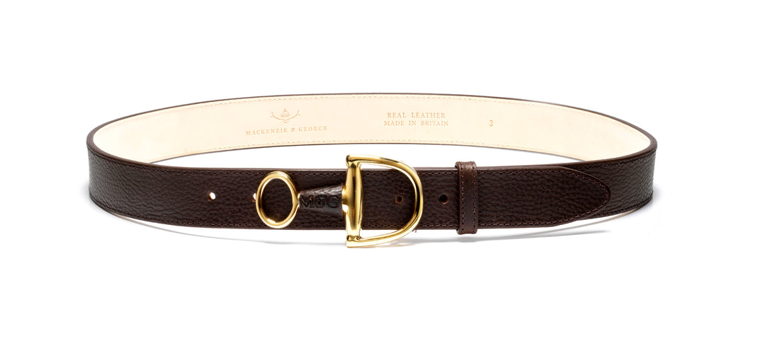 Windsor dark brown leather belt with gold-tone fittings