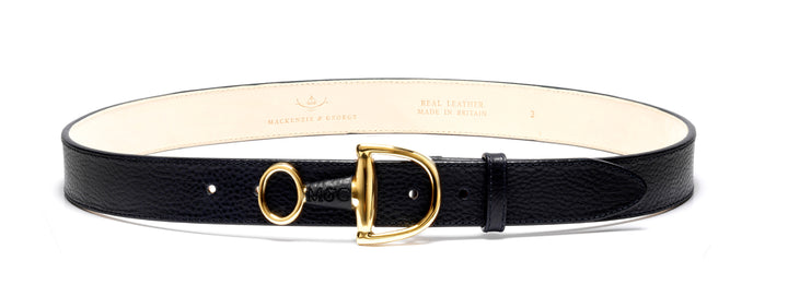 Windsor dark leather belt with gold-tone fittings