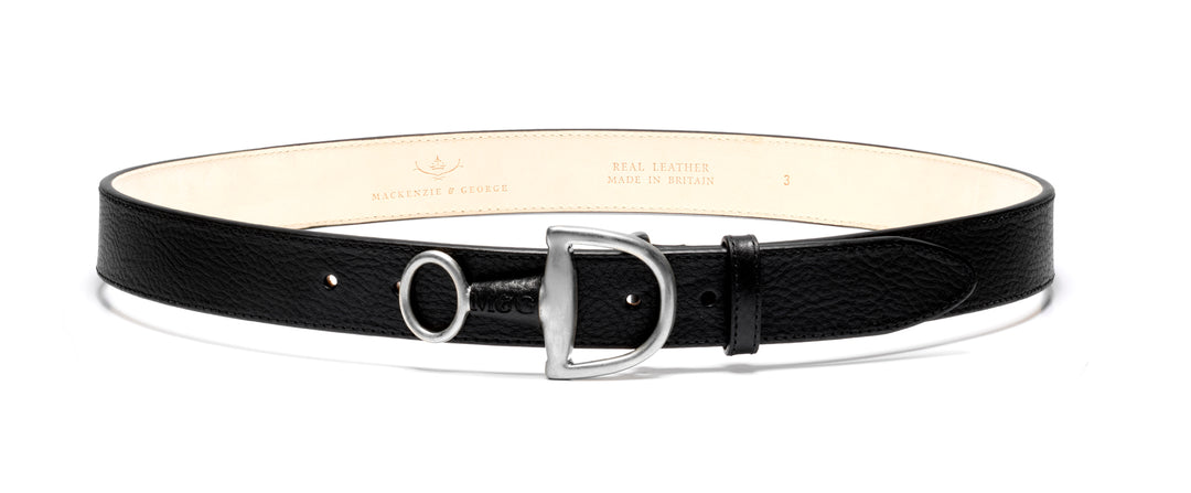 Windsor black leather belt with silver-tone fittings