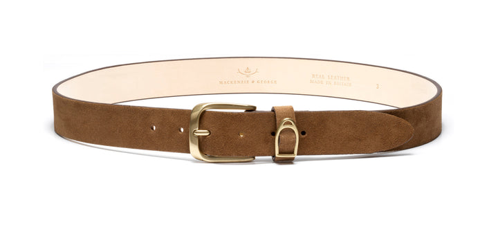 Chatsworth tan suede belt with gold-tone buckle