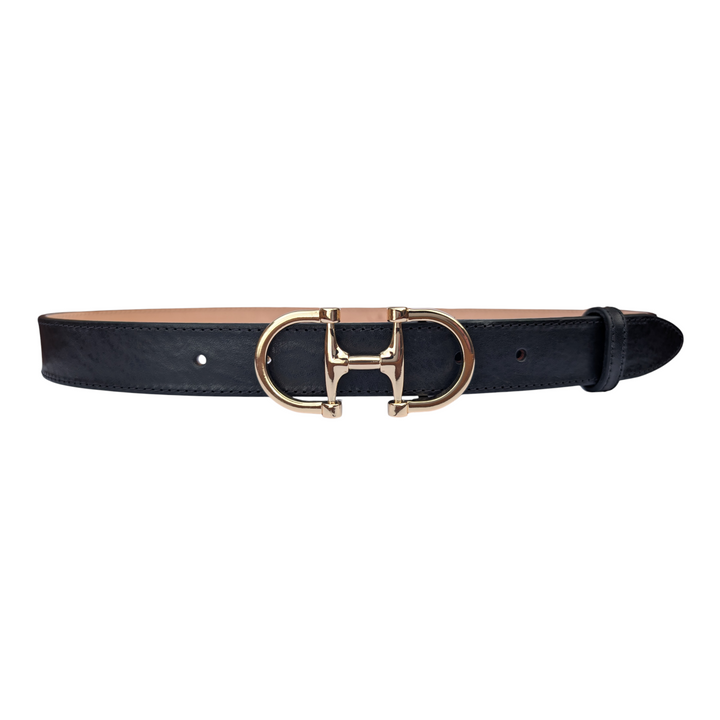 Dublin black leather belt with double-ring gold-tone buckle