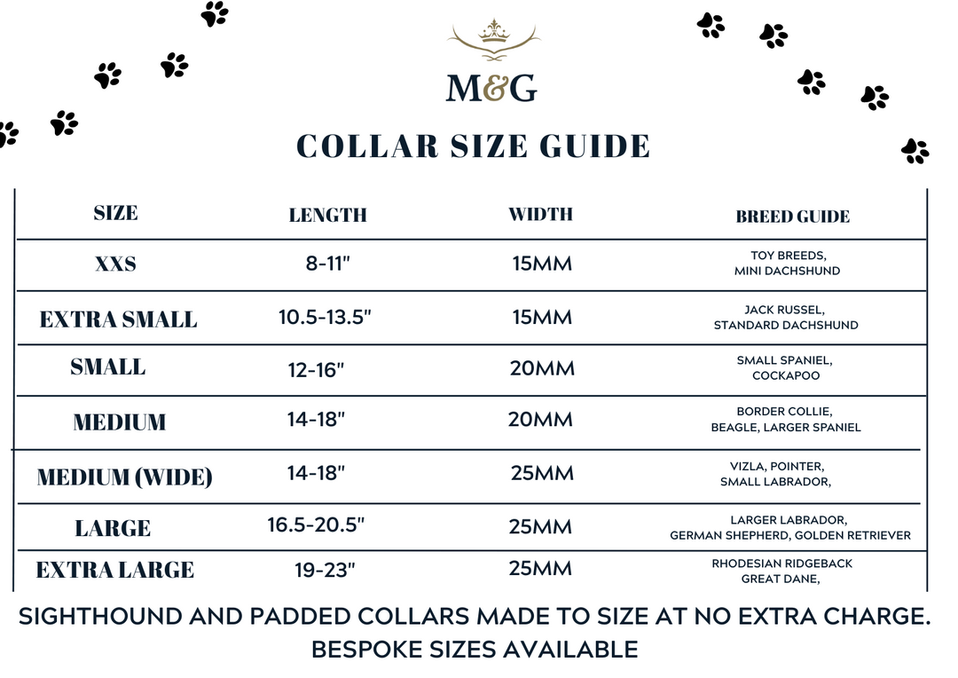 Mackenzie &amp; George dog collar sizing chart
