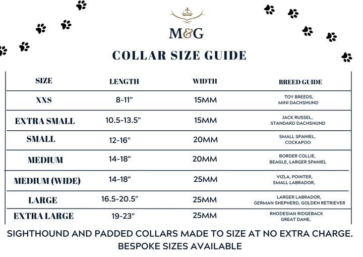 Mackenzie &amp; George dog collar sizing chart