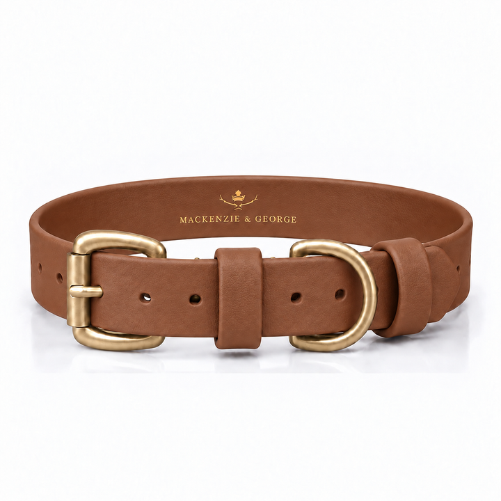 Mackenzie &amp; George All Weather Dog Collar in Light Brown with brass hardware