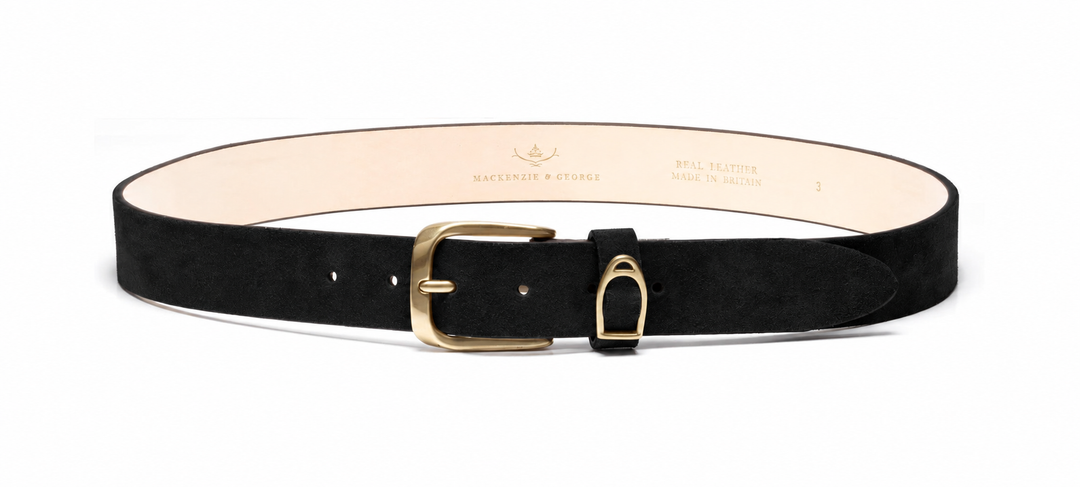 Chatsworth black suede belt, front view