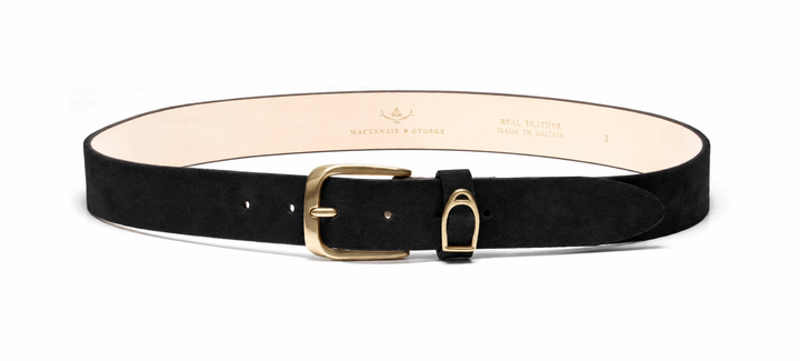 Chatsworth black suede belt, front view