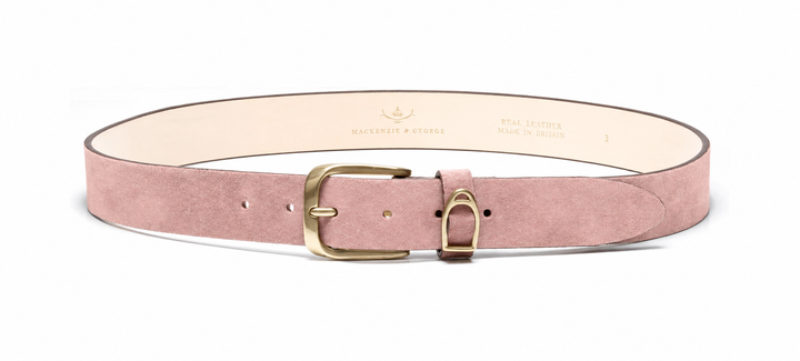 Chatsworth blush suede belt, front view