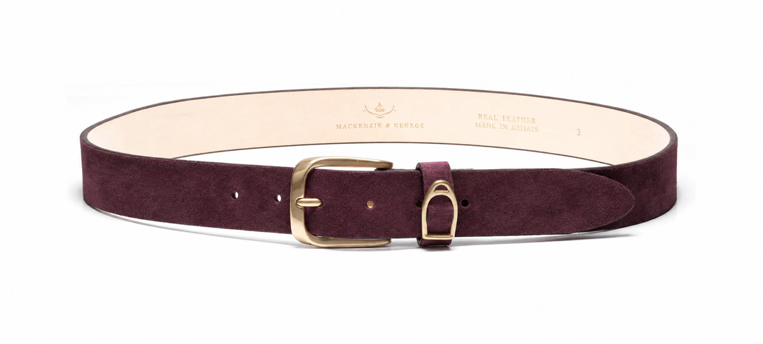 Chatsworth plum suede belt, front view