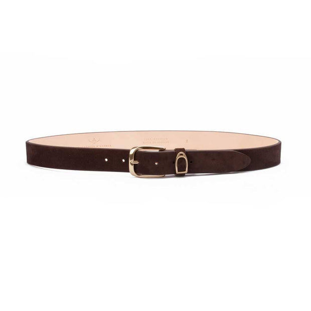 Mackenzie & George Suede Belt British-made-leather-goods Chatsworth - Suede Stirrup Belt tan oak brown chocolate mahogany
