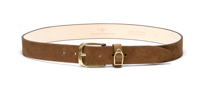 Chatsworth tan suede belt, front view