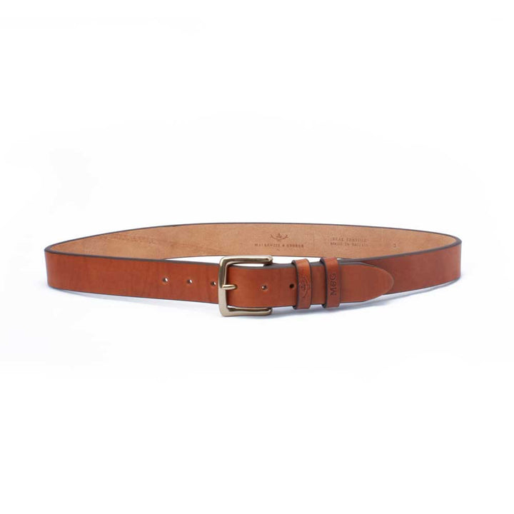Chester tan oak-bark bridle leather belt, front view