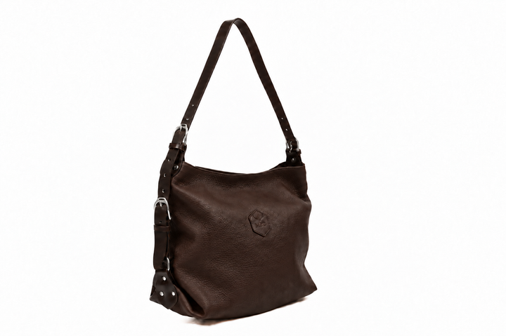 Clifton Tote in dark chocolate and mocha leather with silver hardware