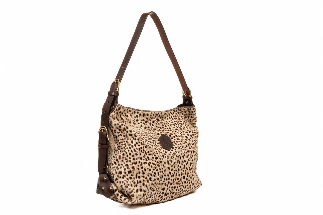 Clifton Tote in Dotty hair-on-hide with brass hardware