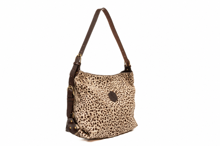Clifton Tote in Dotty hair-on-hide with brass hardware