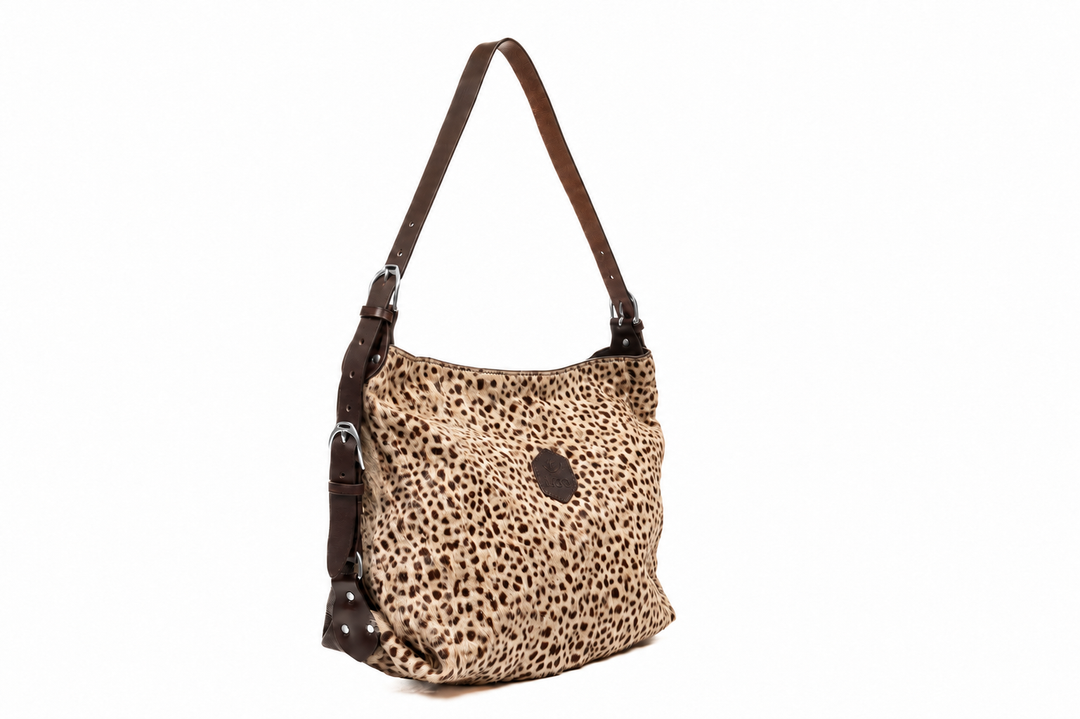 Clifton Tote in Dotty hair-on-hide with silver hardware