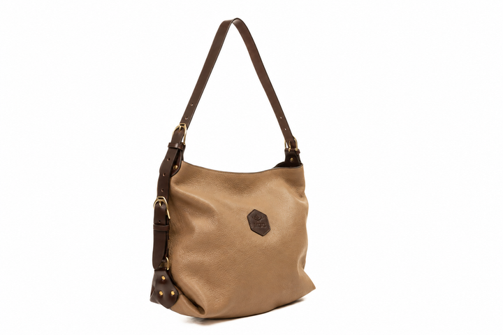 Clifton Tote in toffee and mocha leather with brass hardware