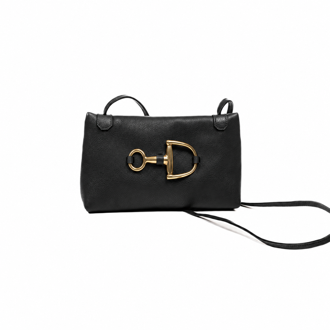 Eversley crossbody in black pebbled leather, front view