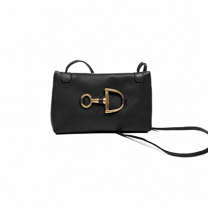 Eversley crossbody in black pebbled leather, front view