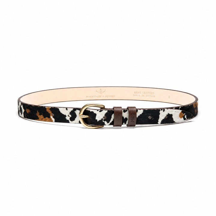 Ledbury Skinny tri-colour hair-on-hide belt, front view