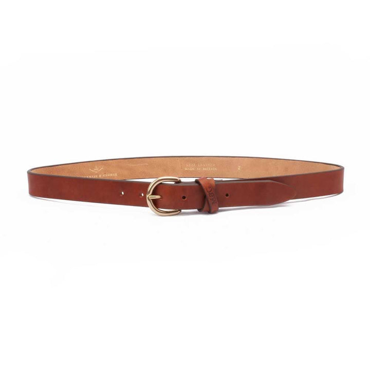 Devon tan leather belt with gold-tone buckle