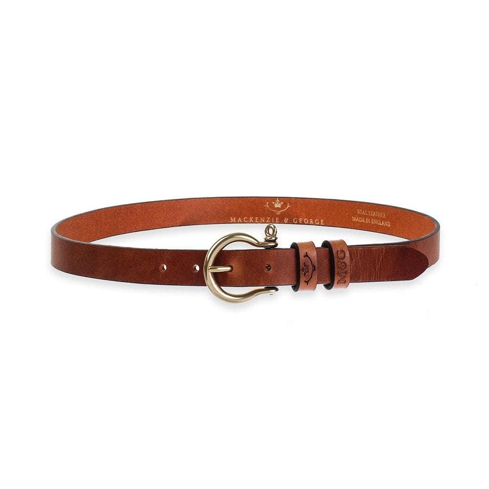 Belton chestnut slim leather belt with gold-tone buckle