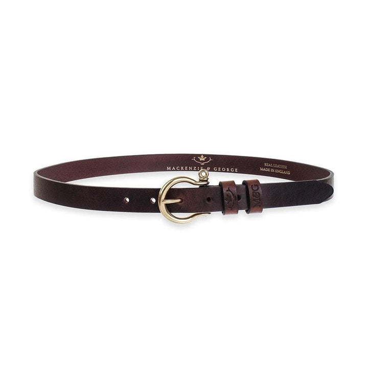 Belton dark brown slim leather belt with gold-tone buckle