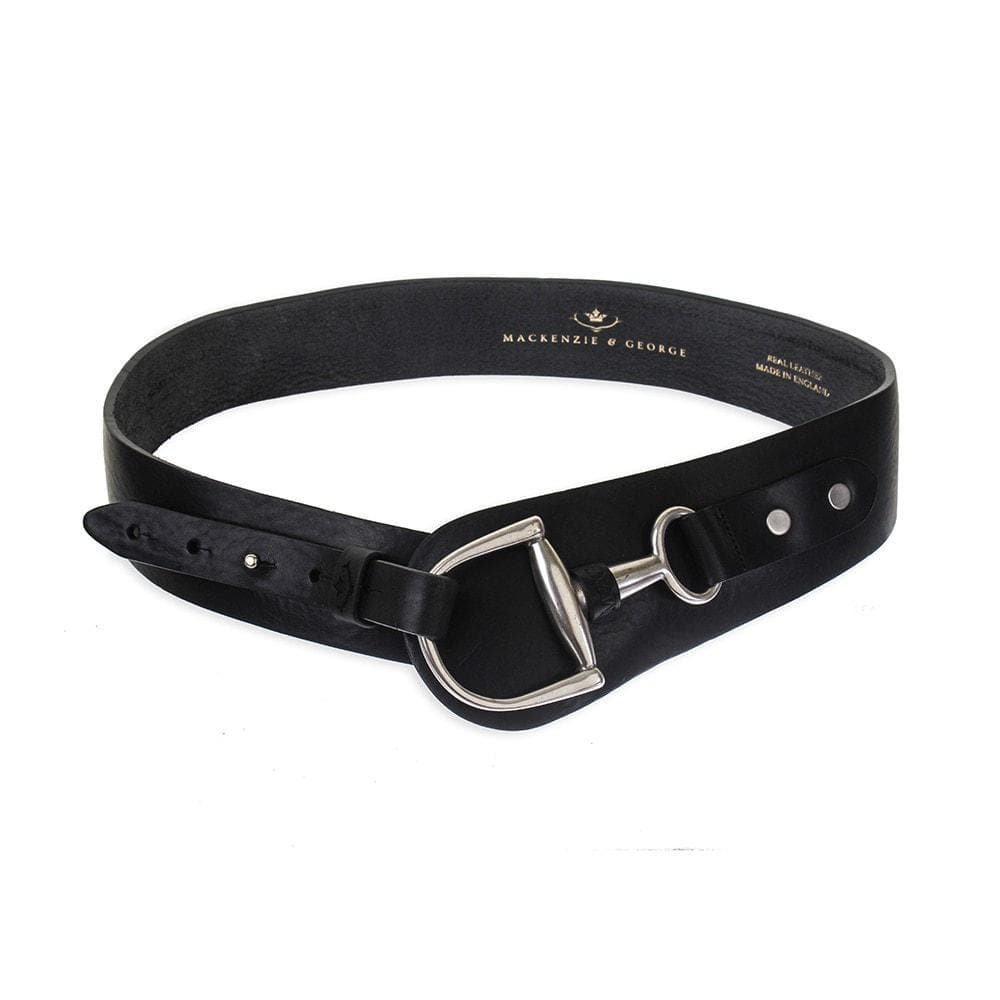 Burghley black leather belt with silver-tone stirrup buckle