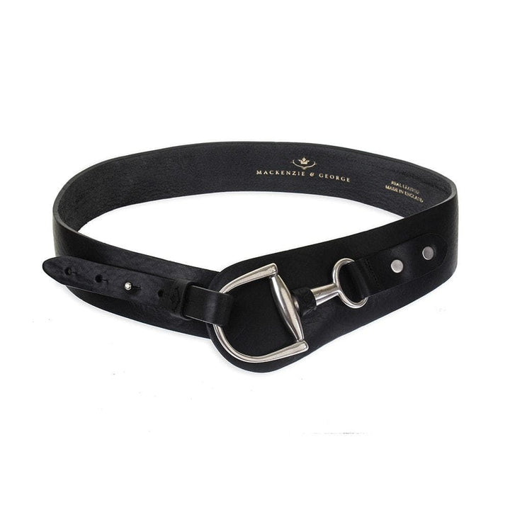 Burghley black leather belt with silver-tone stirrup buckle