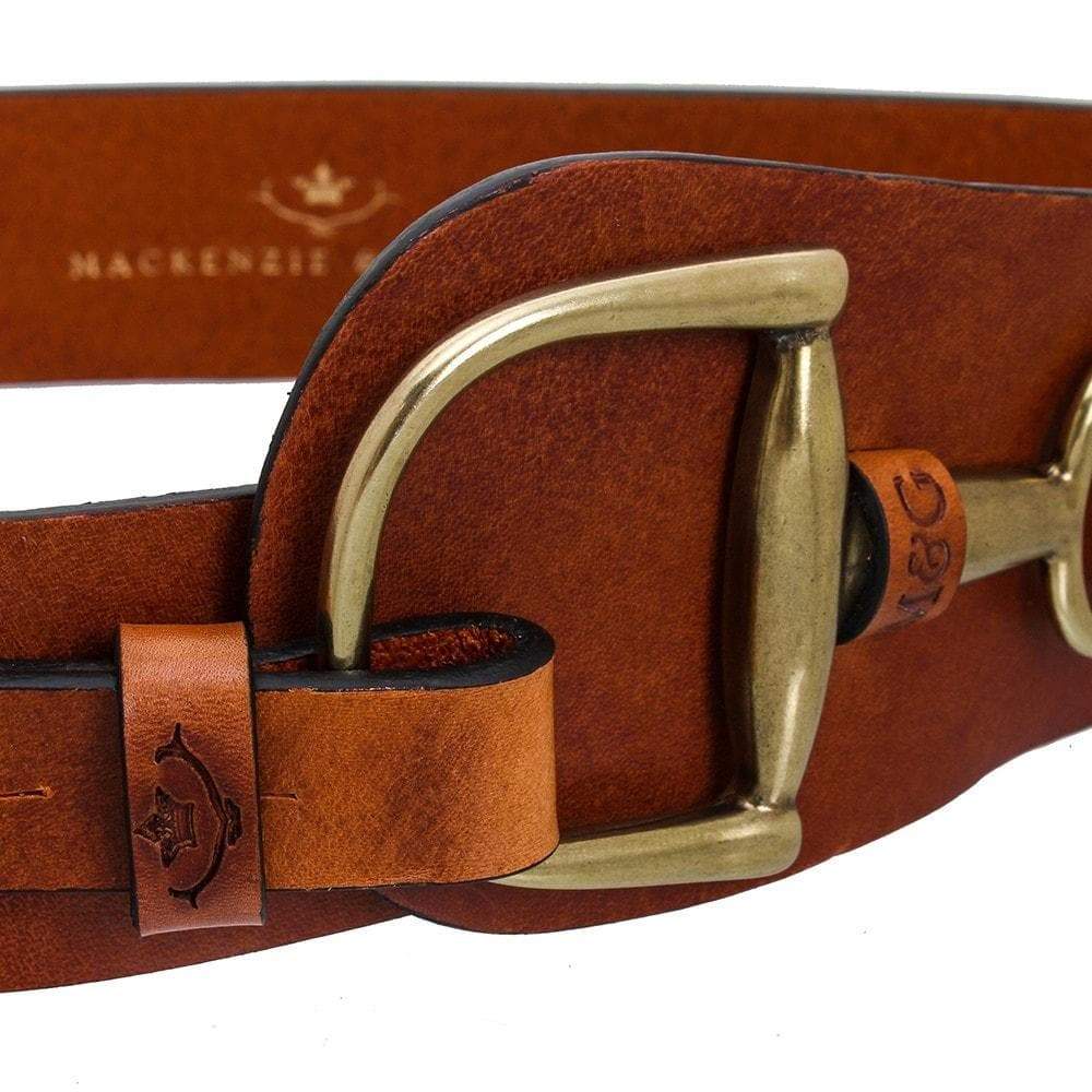 Close-up of the Burghley chestnut leather stirrup buckle