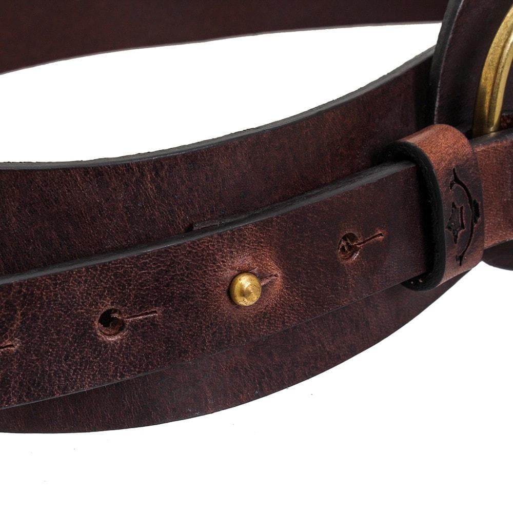 Burghley dark brown leather strap and stud detail