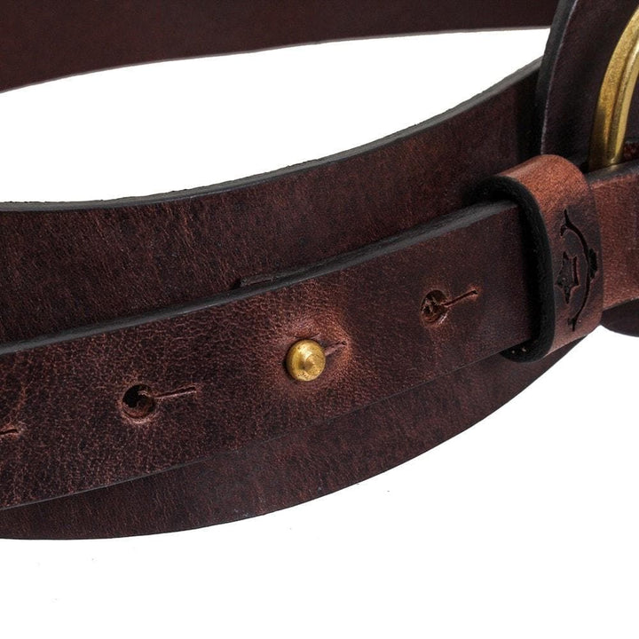 Burghley dark brown leather strap and stud detail
