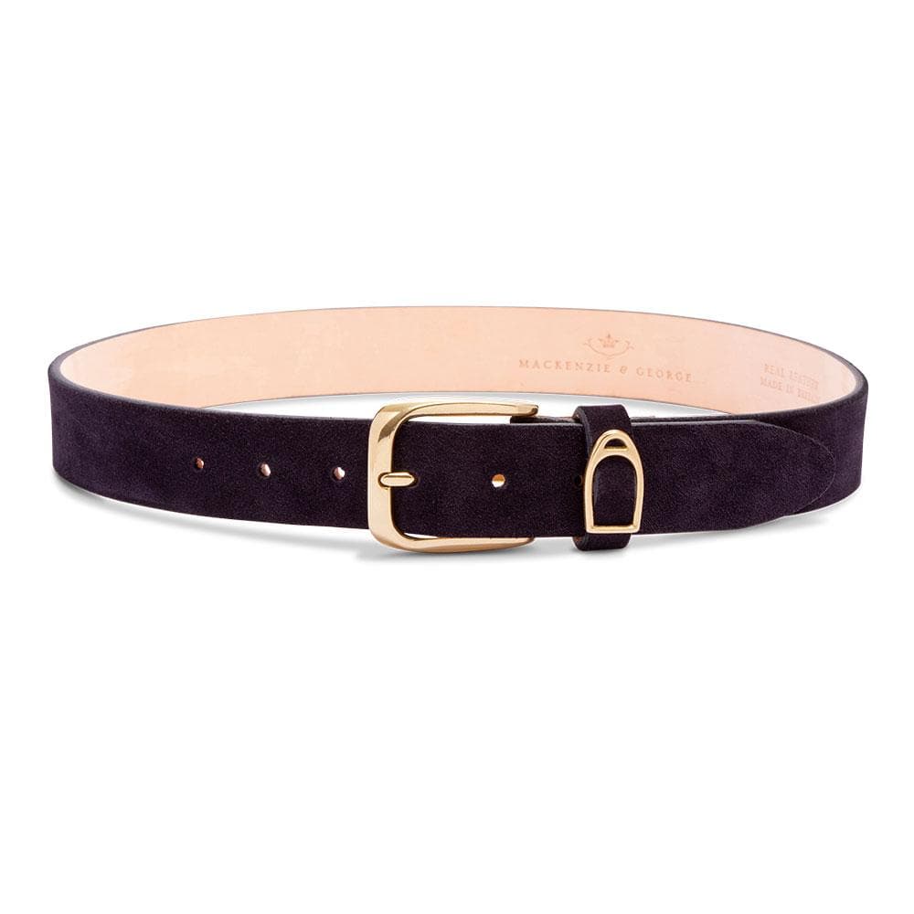 Chatsworth dark suede belt with gold-tone buckle