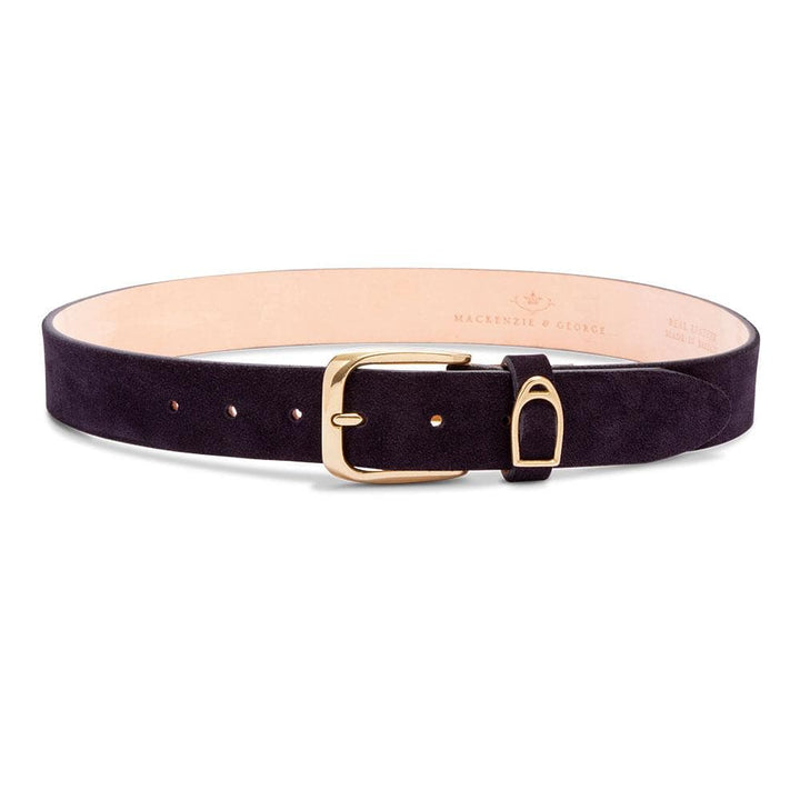 Chatsworth dark suede belt with gold-tone buckle