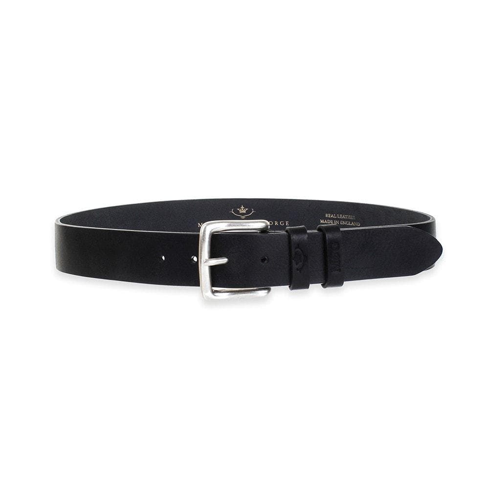 Chester black leather belt with rectangular silver-tone buckle