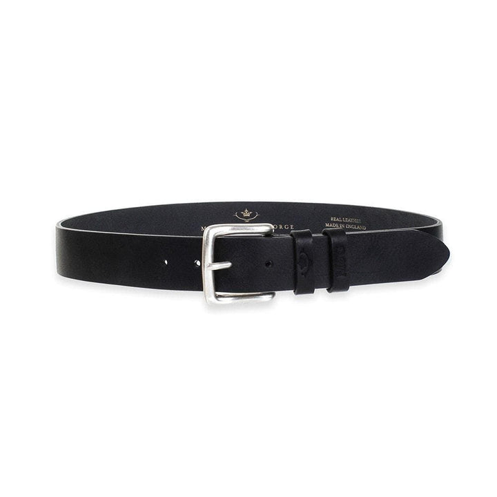 Chester black leather belt with rectangular silver-tone buckle