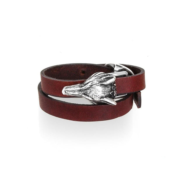 Mackenzie & George British-made-leather-goods Cross Fox Bracelet | Double Wrapped Leather cuff | Mackenzie & George tan oak brown chocolate mahogany