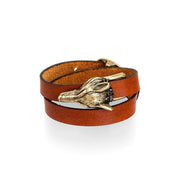 Mackenzie & George British-made-leather-goods Cross Fox Bracelet | Double Wrapped Leather cuff | Mackenzie & George tan oak brown chocolate mahogany