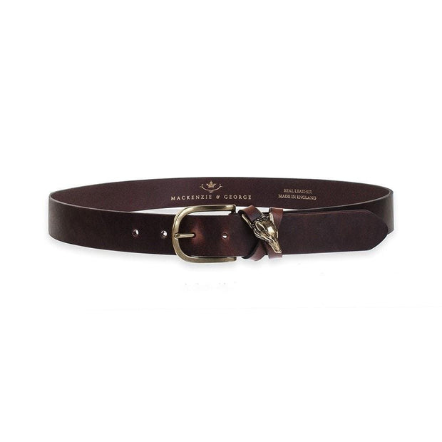 Mackenzie & George Leather Belt British-made-leather-goods Cross Fox - fox mask belt | Mackenzie & George tan oak brown chocolate mahogany