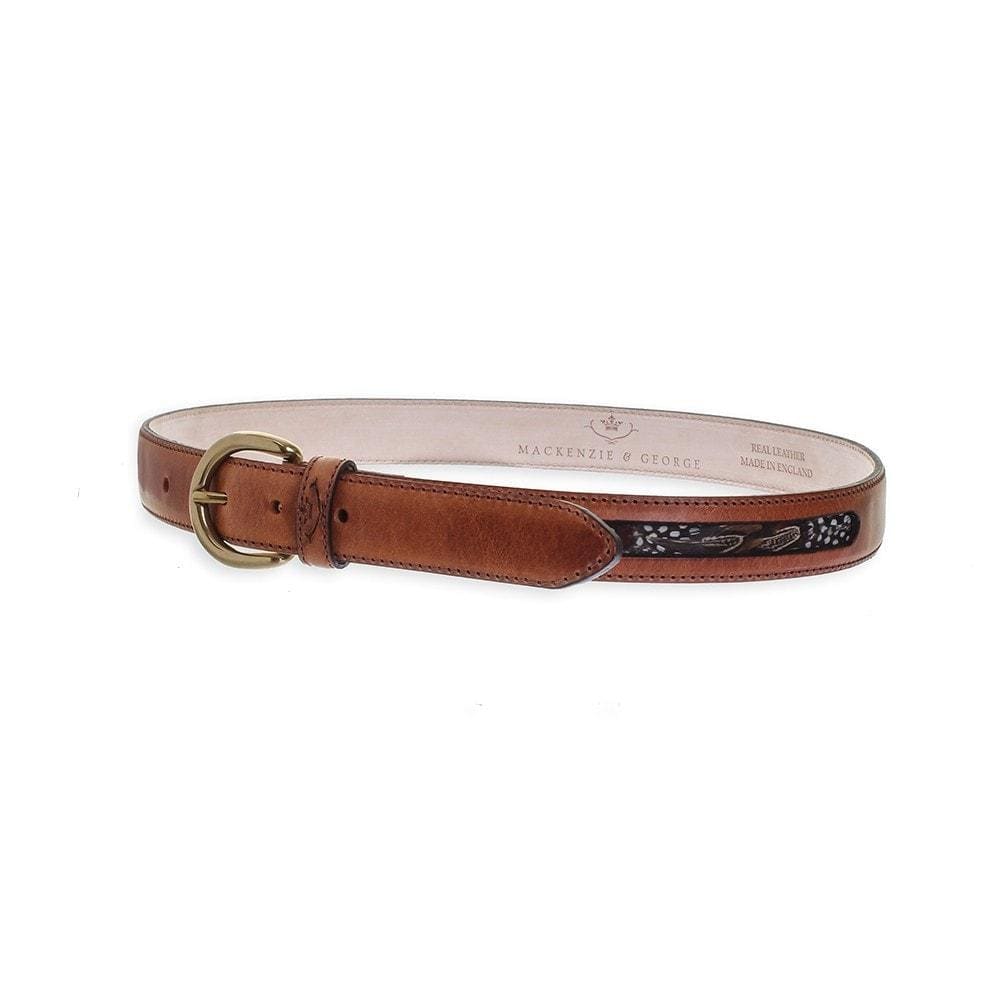 Drayton tan leather feather belt, angled view