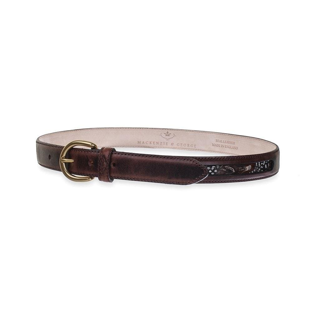 Drayton dark brown leather feather belt, angled view