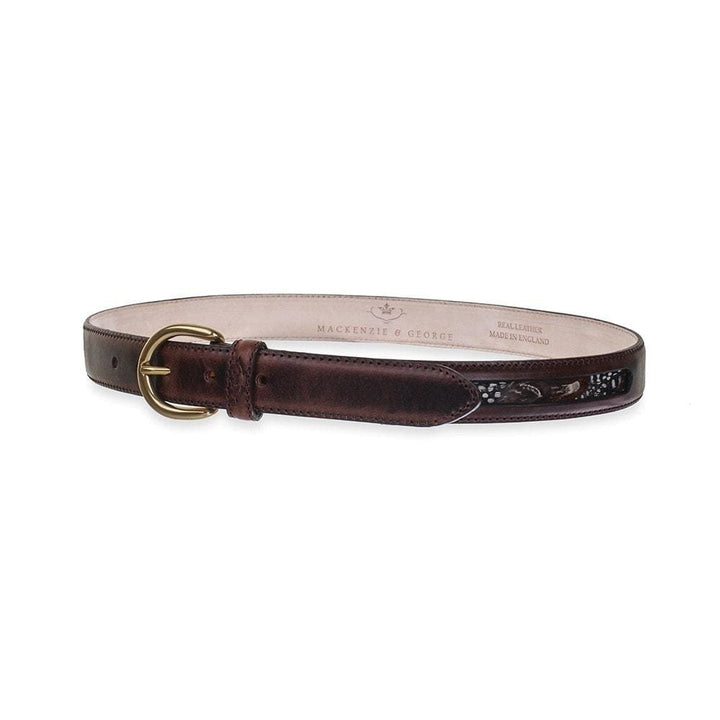 Drayton dark brown leather feather belt, angled view