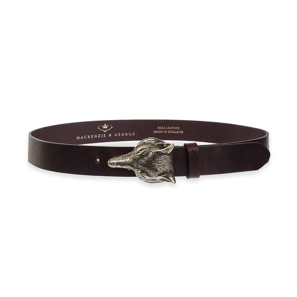 Fox dark brown leather belt with sculpted fox-head buckle