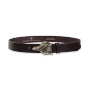 Mackenzie & George Leather Belt British-made-leather-goods Fox mask head belt | Mackenzie & George tan oak brown chocolate mahogany