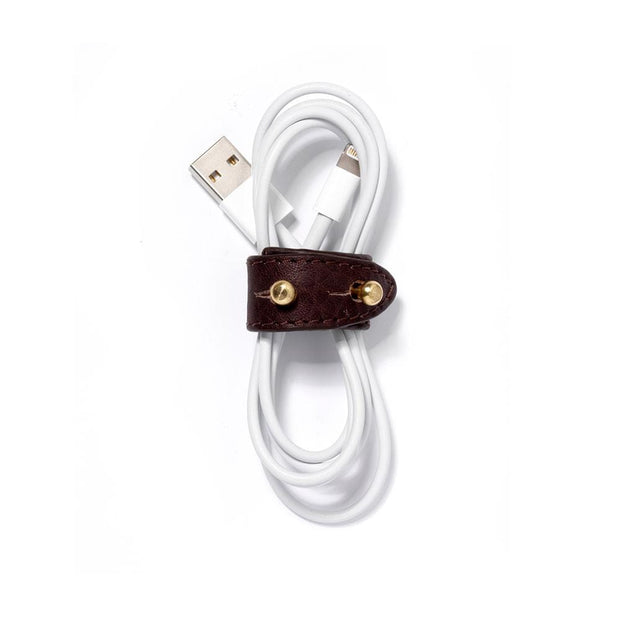 Mackenzie & George British-made-leather-goods Handmade leather cable tidy tan oak brown chocolate mahogany