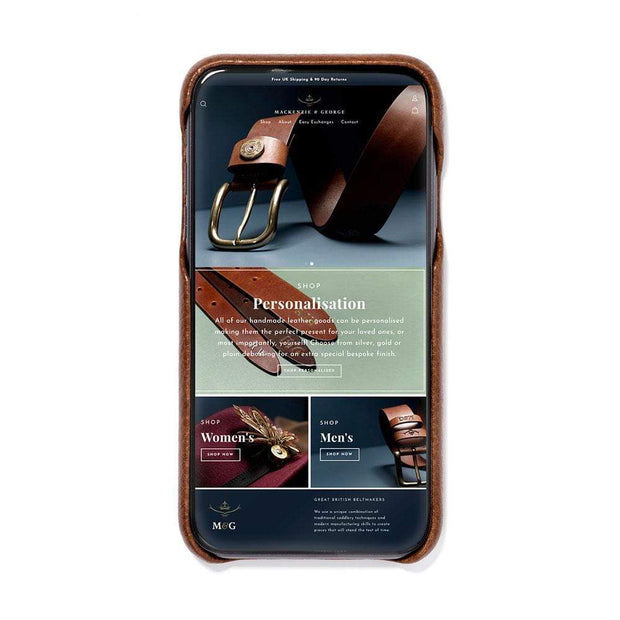 Mackenzie & George British-made-leather-goods Leather iPhone Case tan oak brown chocolate mahogany
