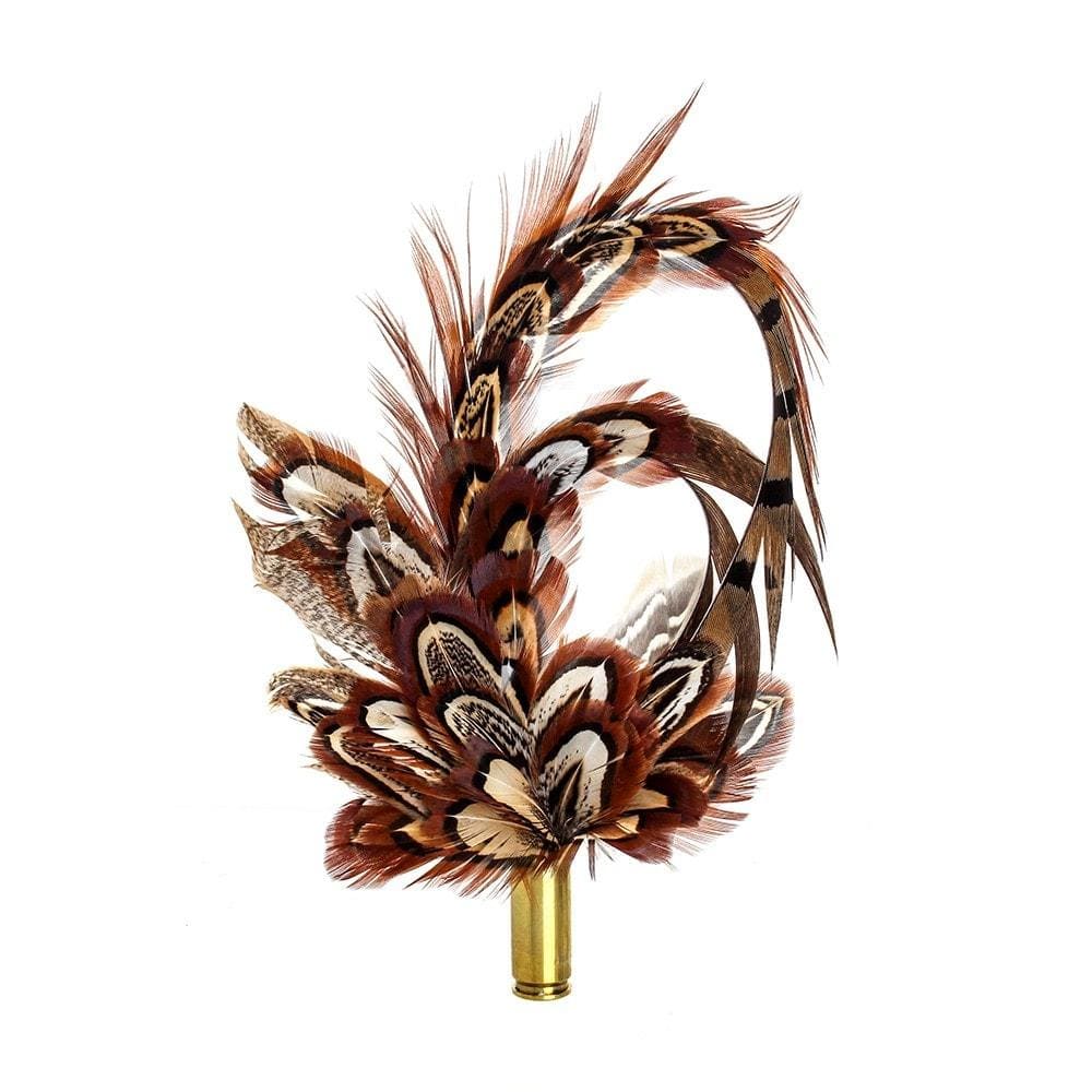Pheasant Biot (Small) feather brooch, full view