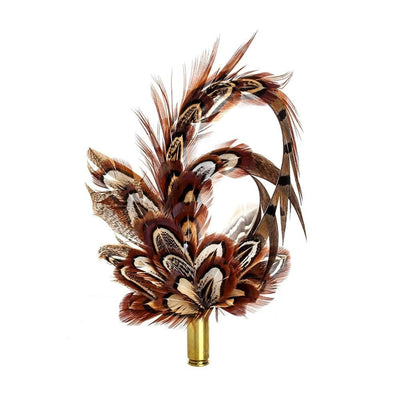 Mackenzie & George British-made-leather-goods Pheasant & Peacock Feather Brooch | Mackenzie & George tan oak brown chocolate mahogany