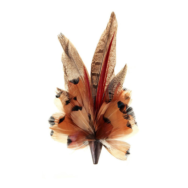 Red Pheasant Spear (Small) feather brooch, full view